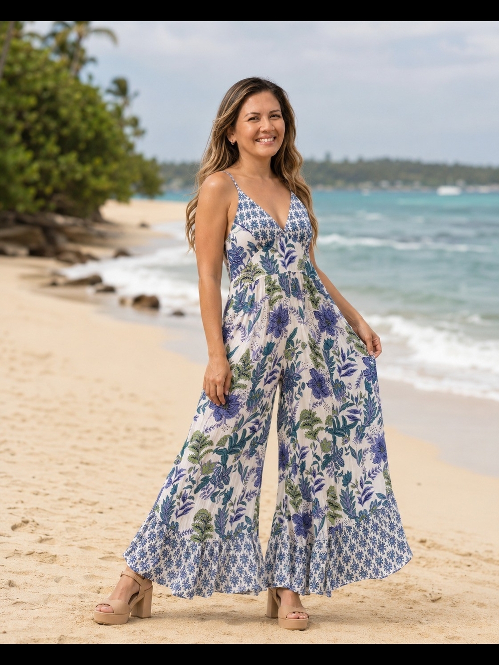 Angie floral botanical wide leg maxi jumpsuit